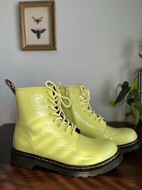 Dr. Martens Lemon Patent Lace-Up Combat Boots - Junior 1460 Airware.